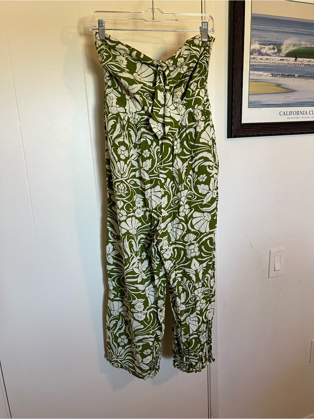 Aakaa Olive Green Strapless Floral Jumpsuit